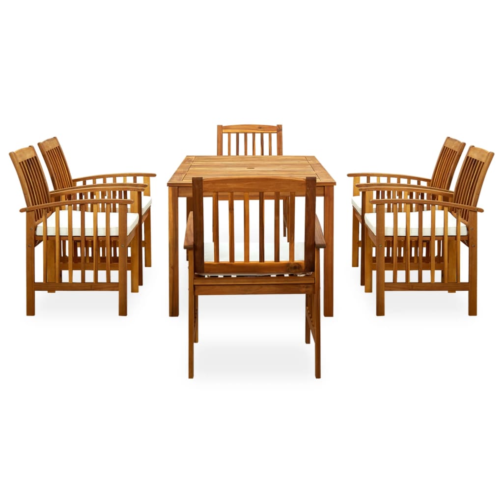 7 Piece Garden Dining Set with Cushions Solid Acacia Wood
