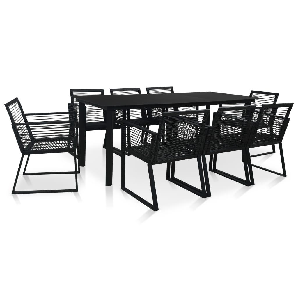 9 Piece Outdoor Dining Set PVC Rattan Black