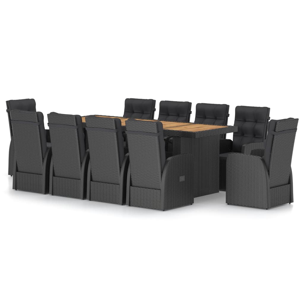 11 Piece Outdoor Dining Set with Cushions Poly Rattan Black