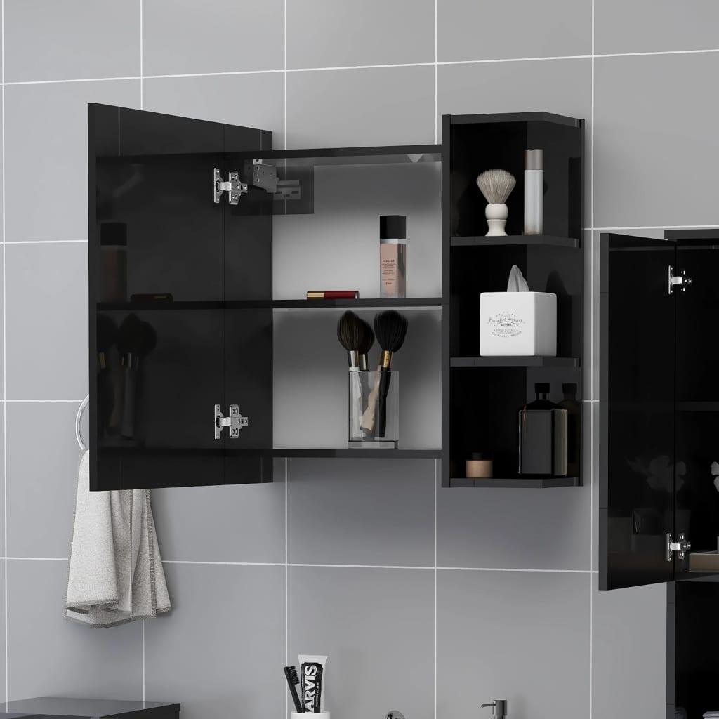 Bathroom Mirror Cabinet High Gloss Black 62.5x20.5x64 cm Engineered Wood