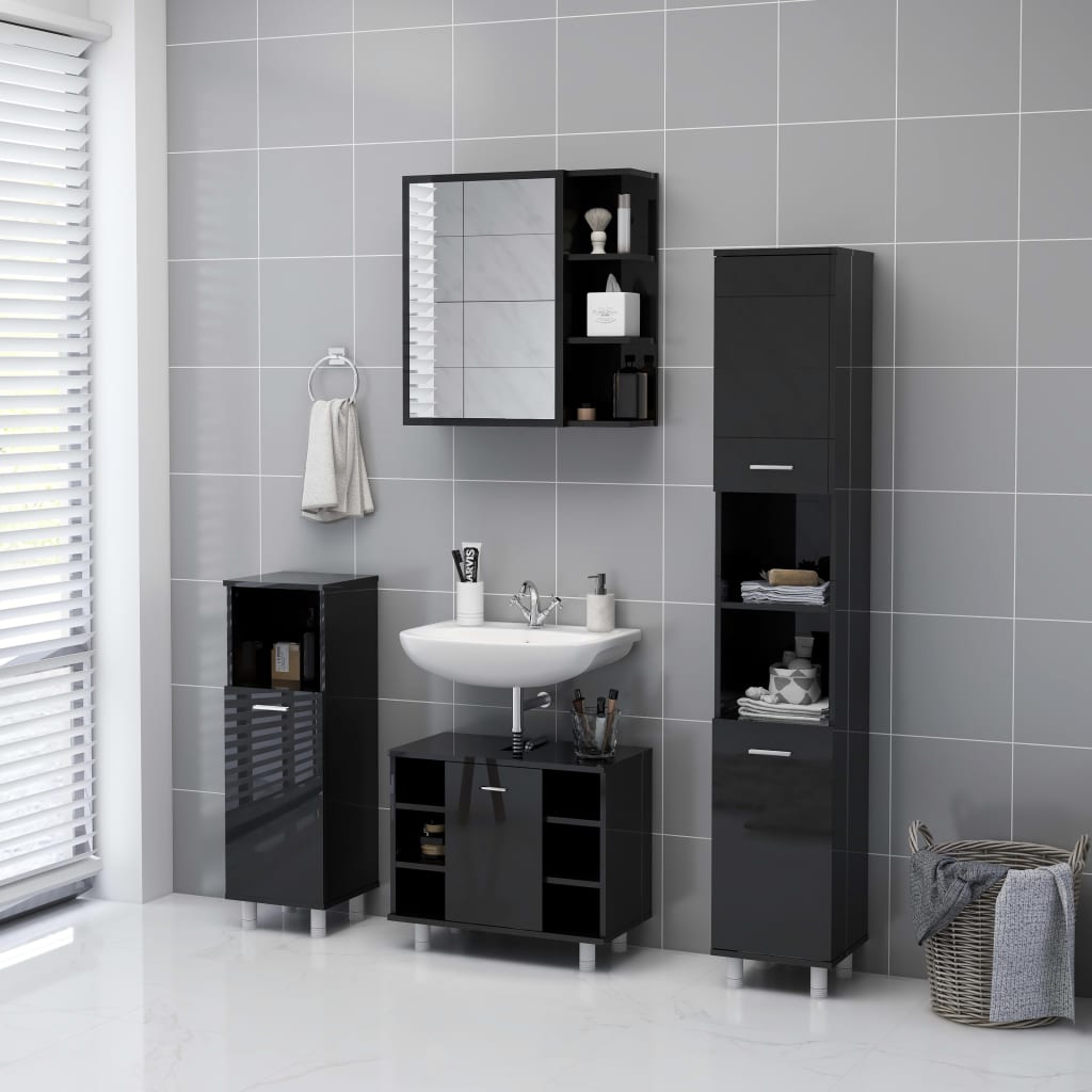 Bathroom Mirror Cabinet High Gloss Black 62.5x20.5x64 cm Engineered Wood