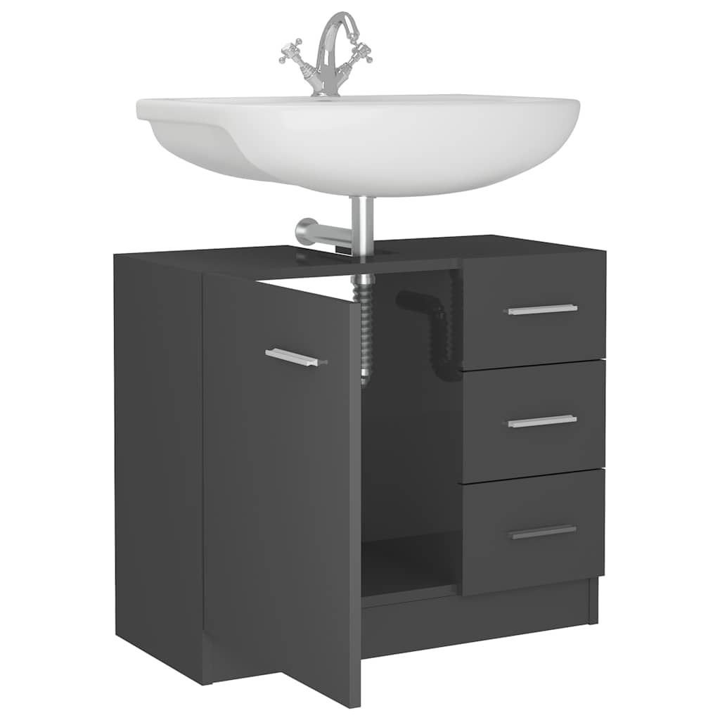 Sink Cabinet High Gloss Grey 63x30x54 cm Engineered Wood