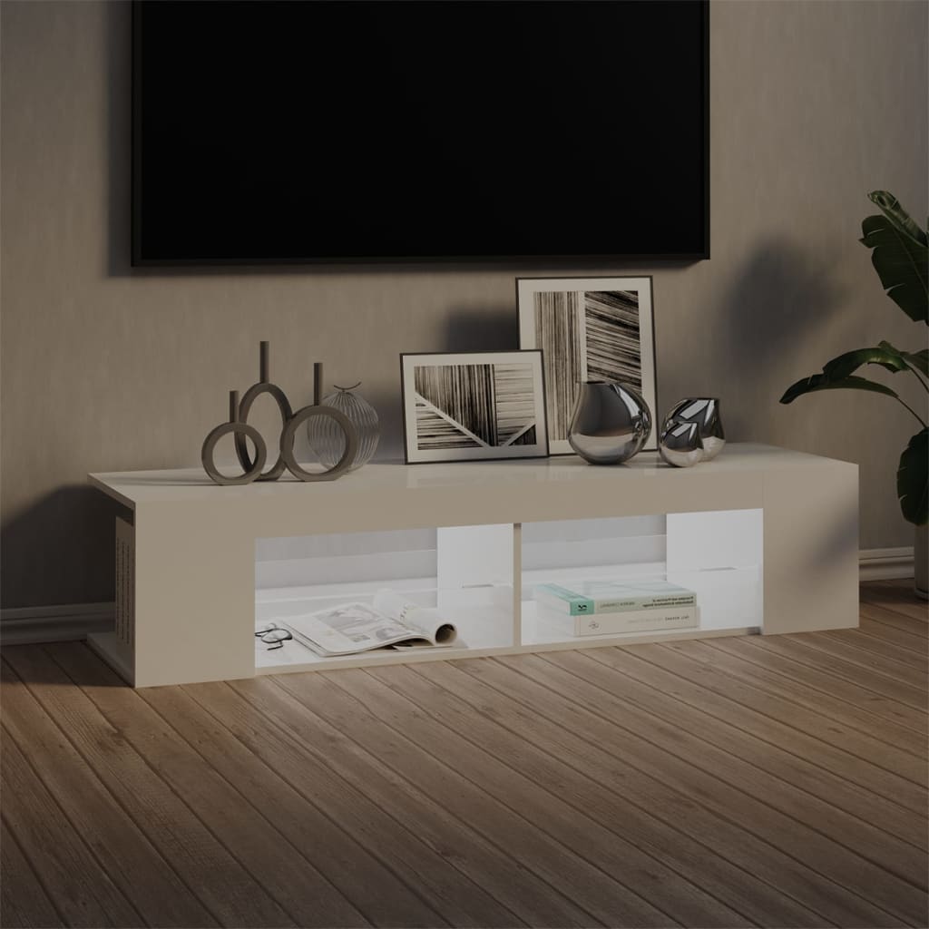 TV Cabinet with LED Lights High Gloss White 135x39x30 cm