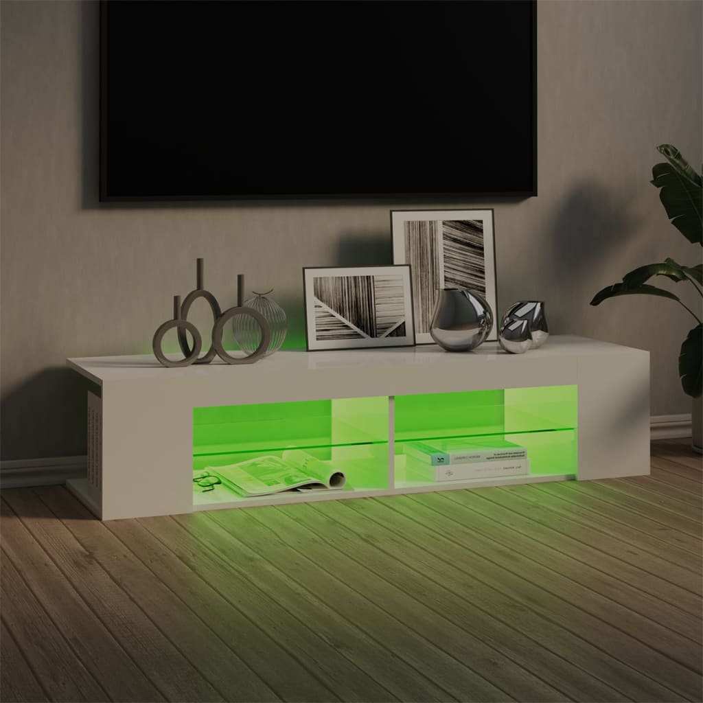 TV Cabinet with LED Lights High Gloss White 135x39x30 cm