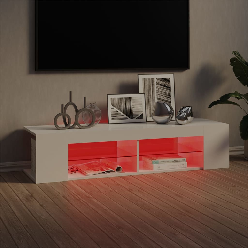 TV Cabinet with LED Lights High Gloss White 135x39x30 cm