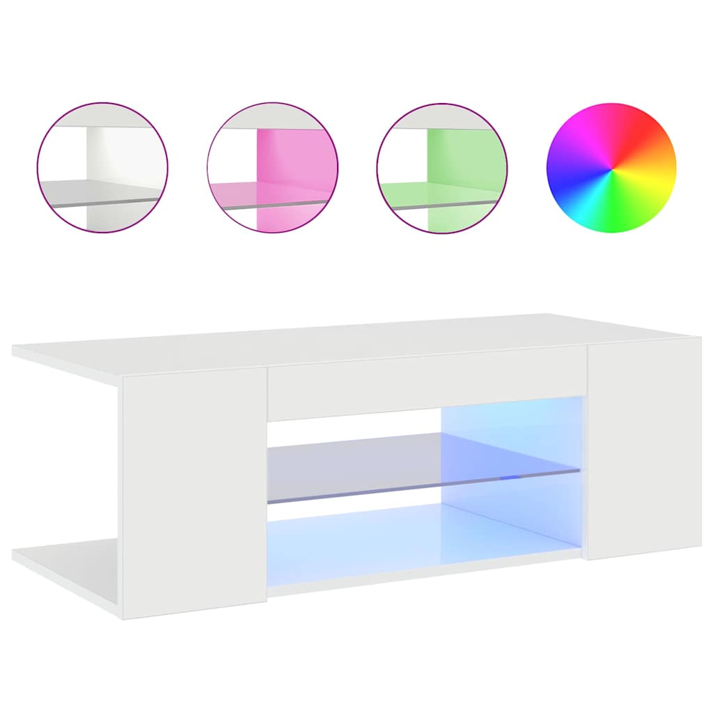 TV Cabinet with LED Lights High Gloss White 90x39x30 cm