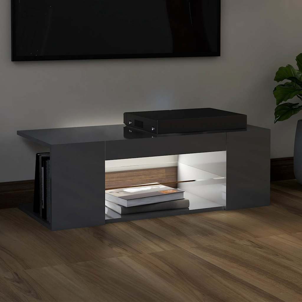 TV Cabinet with LED Lights High Gloss Grey 90x39x30 cm
