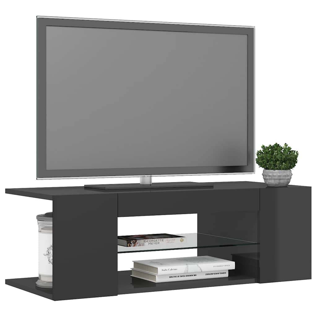 TV Cabinet with LED Lights High Gloss Grey 90x39x30 cm