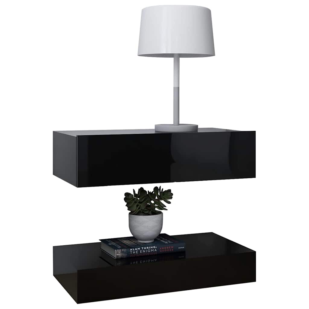TV Cabinet with LED Lights High Gloss Black 60x35 cm