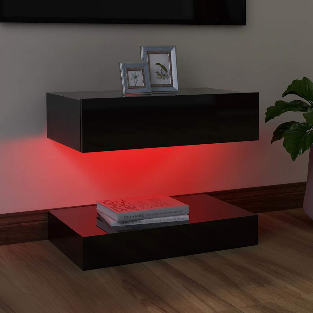 TV Cabinet with LED Lights High Gloss Black 60x35 cm