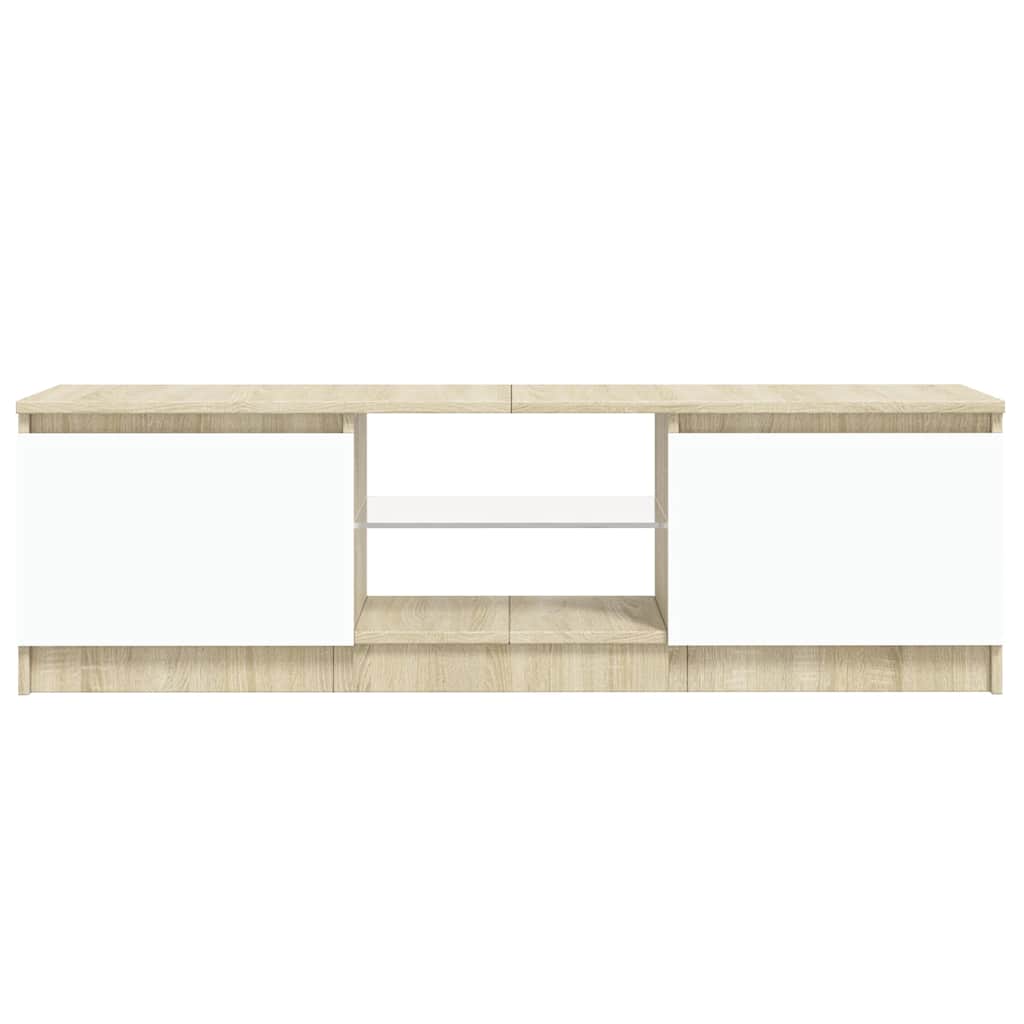 TV Cabinet with LED Lights White and Sonoma Oak 120x30x36 cm