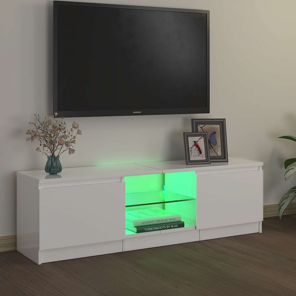 TV Cabinet with LED Lights High Gloss White 120x30x36 cm