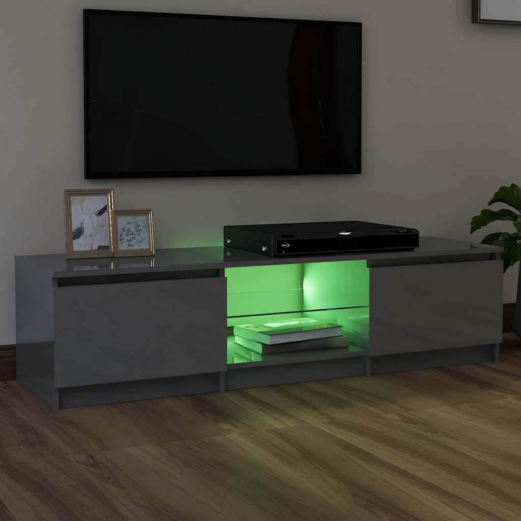 TV Cabinet with LED Lights High Gloss Grey 140x40x36 cm