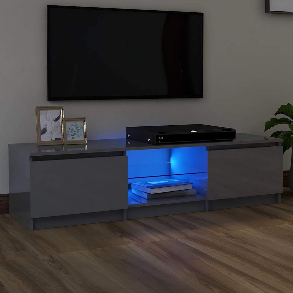 TV Cabinet with LED Lights High Gloss Grey 140x40x36 cm
