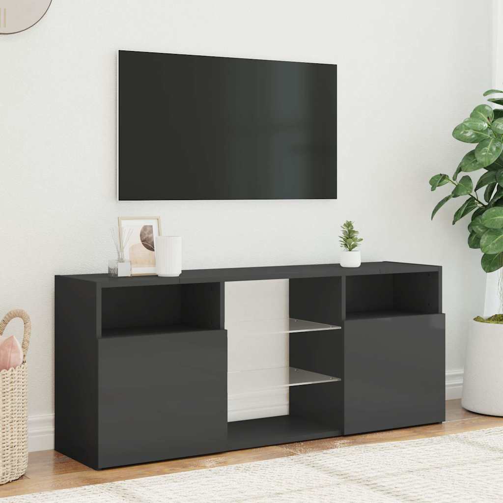 TV Cabinet with LED Lights High Gloss Grey 120x30x50 cm