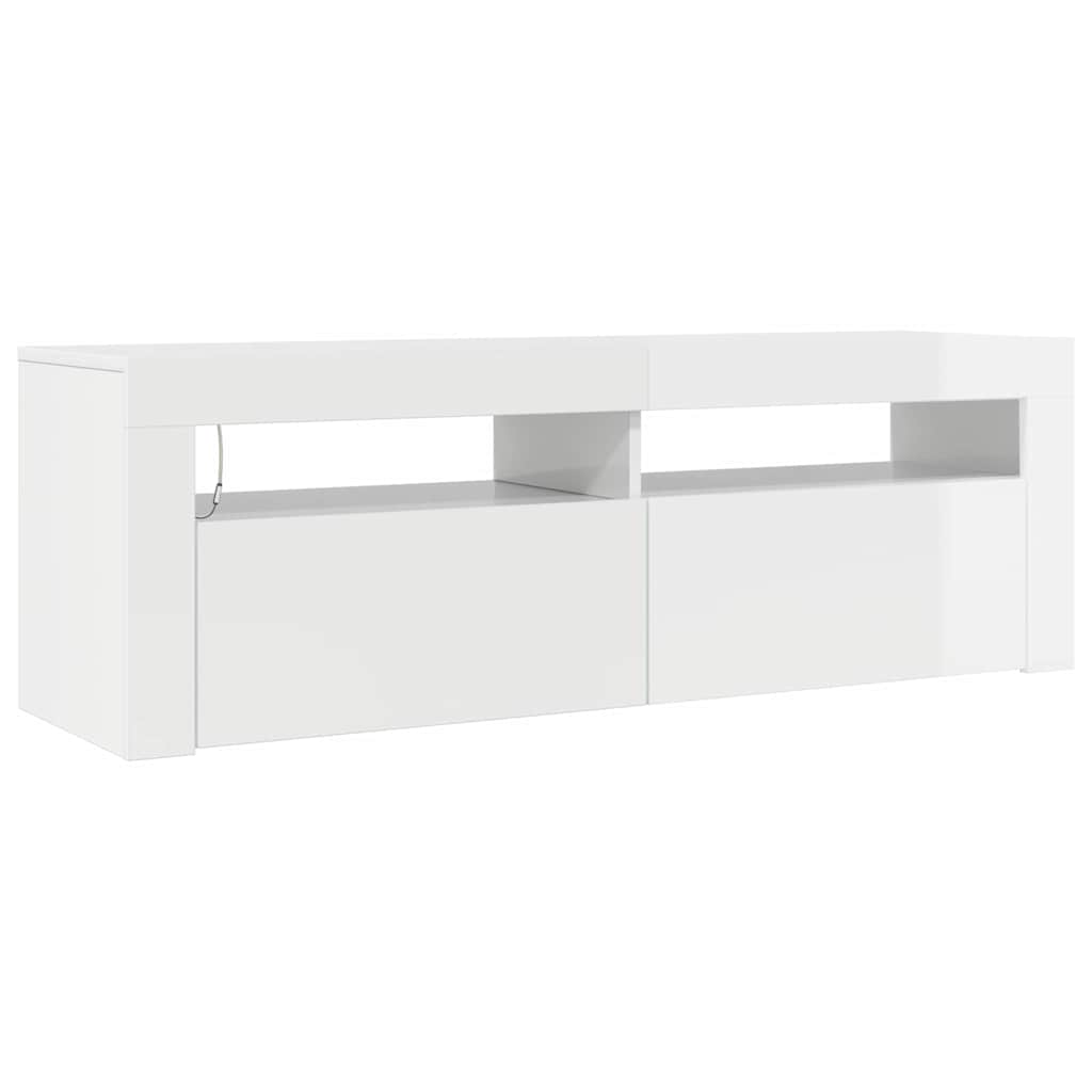 TV Cabinet with LED Lights High Gloss White 120x35x40 cm