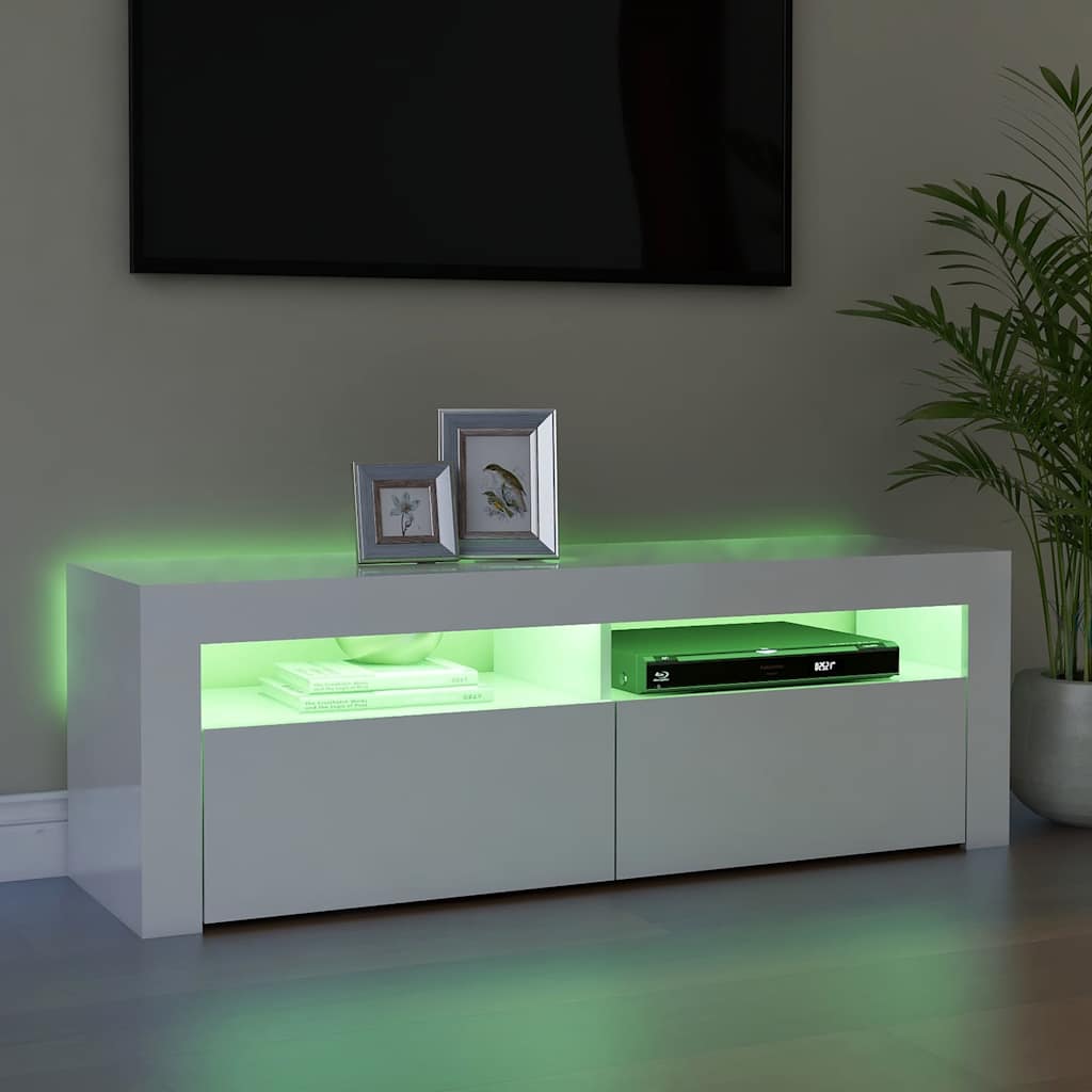 TV Cabinet with LED Lights High Gloss White 120x35x40 cm