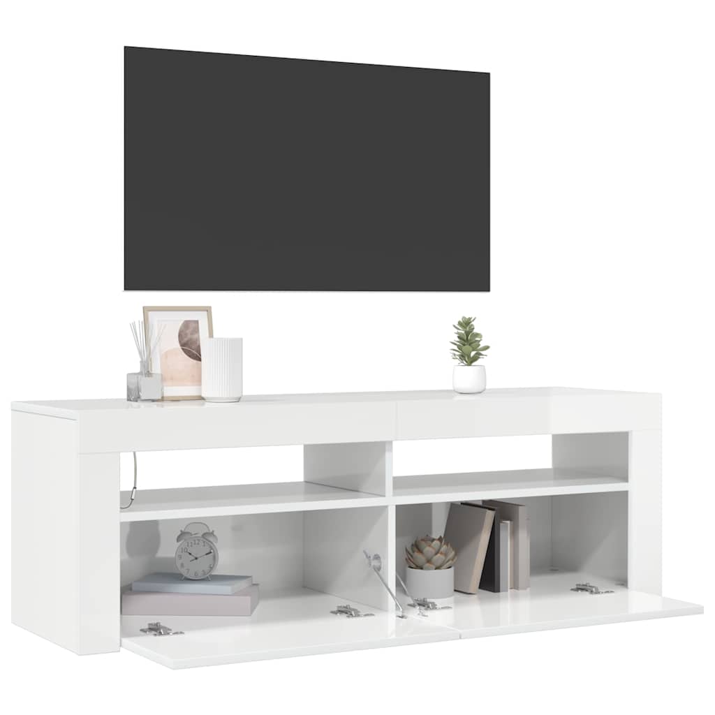 TV Cabinet with LED Lights High Gloss White 120x35x40 cm
