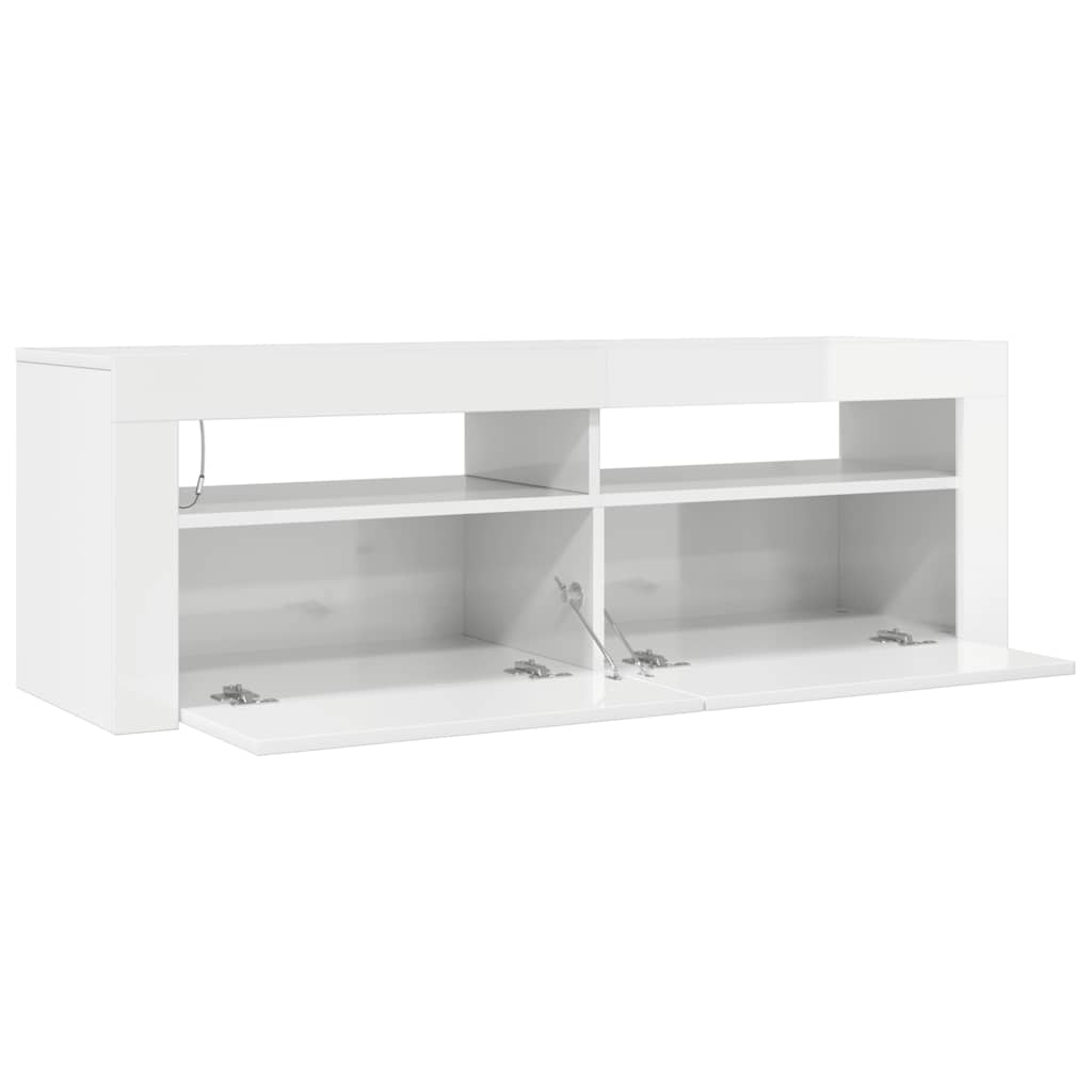 TV Cabinet with LED Lights High Gloss White 120x35x40 cm