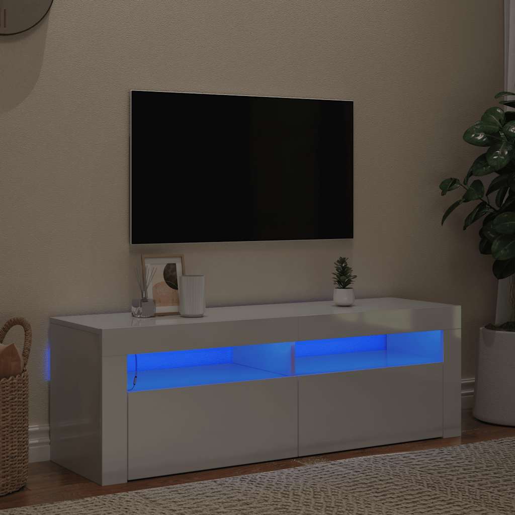 TV Cabinet with LED Lights High Gloss White 120x35x40 cm