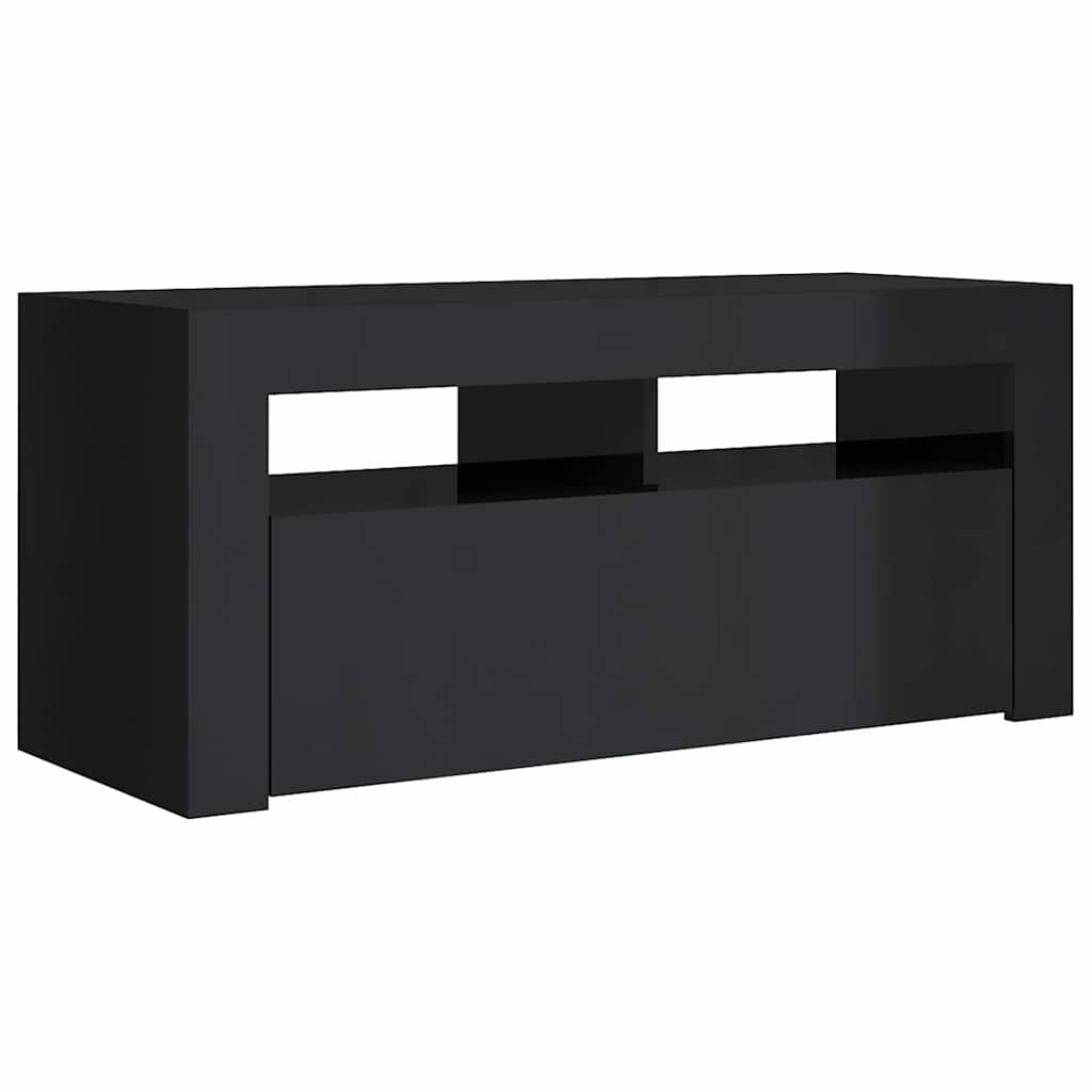 TV Cabinet with LED Lights High Gloss Black 90x35x40 cm