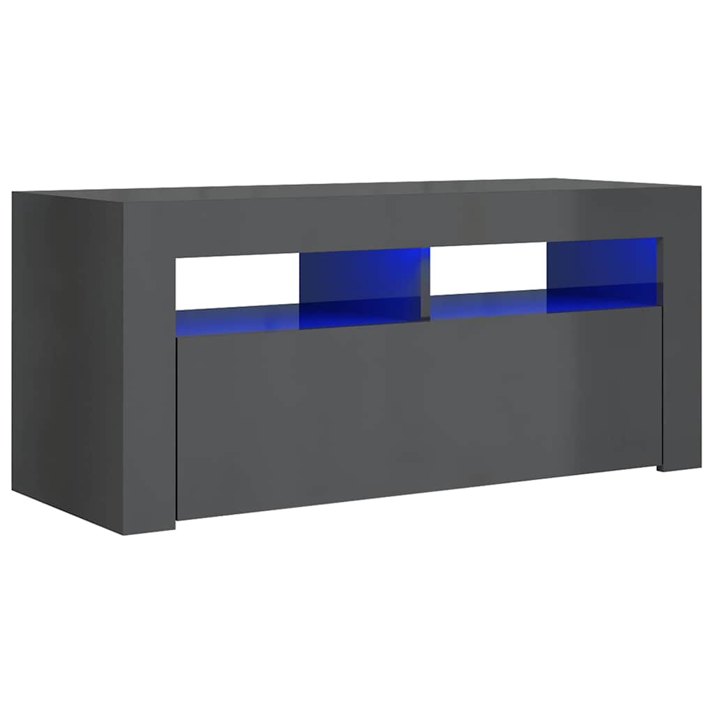 TV Cabinet with LED Lights High Gloss Grey 90x35x40 cm