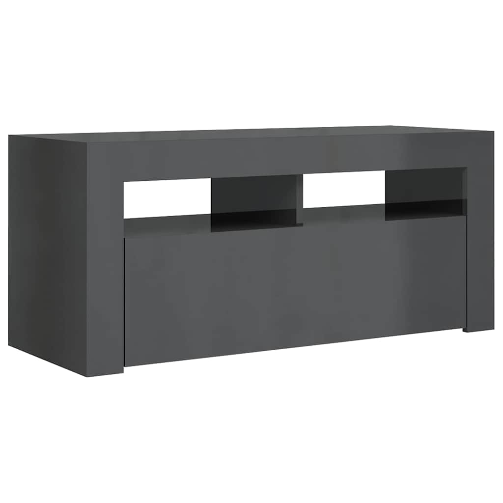 TV Cabinet with LED Lights High Gloss Grey 90x35x40 cm