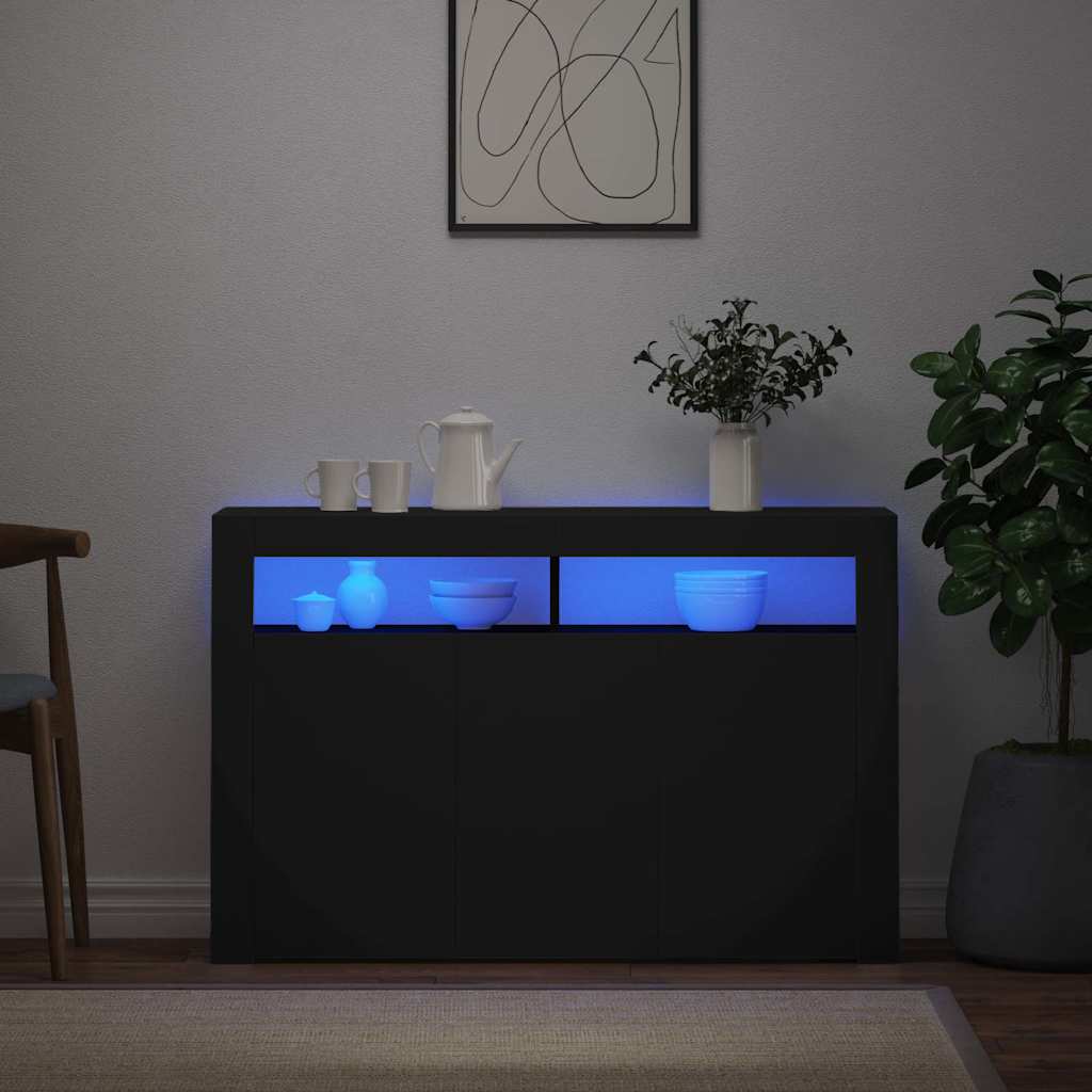 Sideboard with LED Lights Black 115.5x30x75 cm