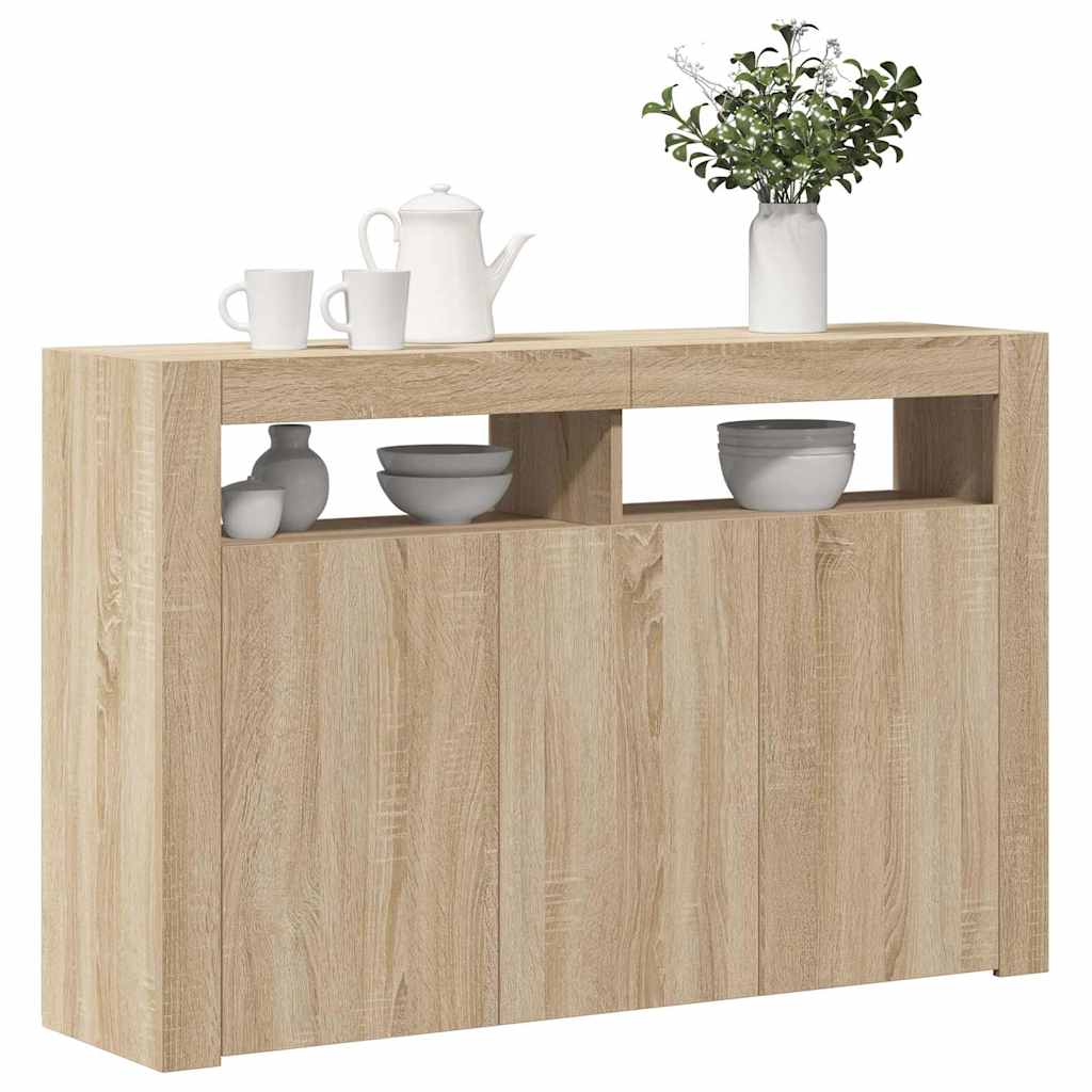 Sideboard with LED Lights Sonoma Oak 115.5x30x75 cm