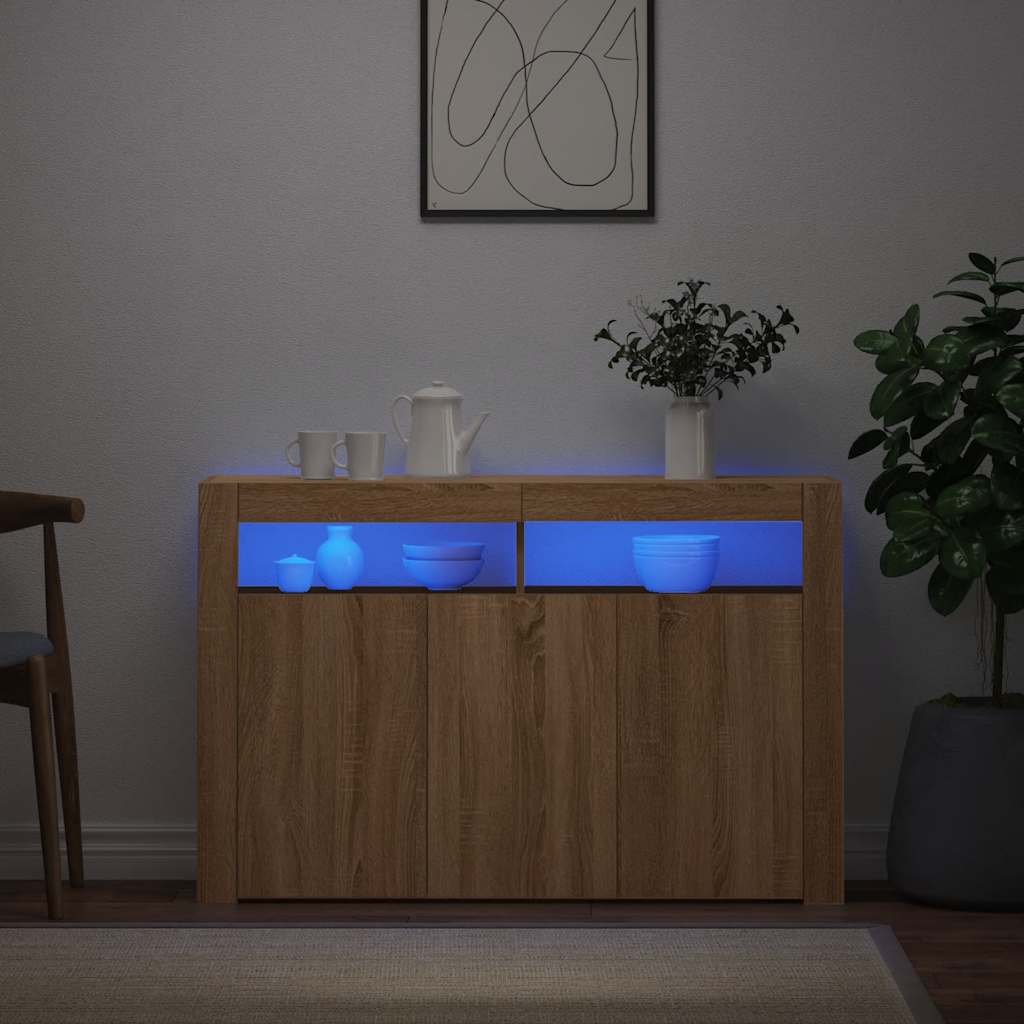 Sideboard with LED Lights Sonoma Oak 115.5x30x75 cm