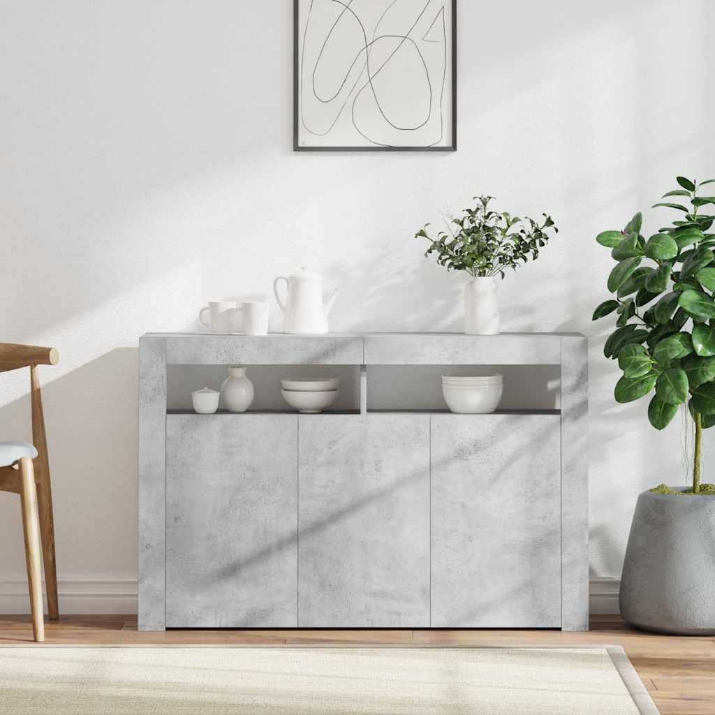 Sideboard with LED Lights Concrete Grey 116x30x75 cm