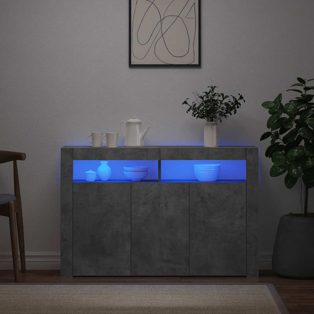Sideboard with LED Lights Concrete Grey 116x30x75 cm
