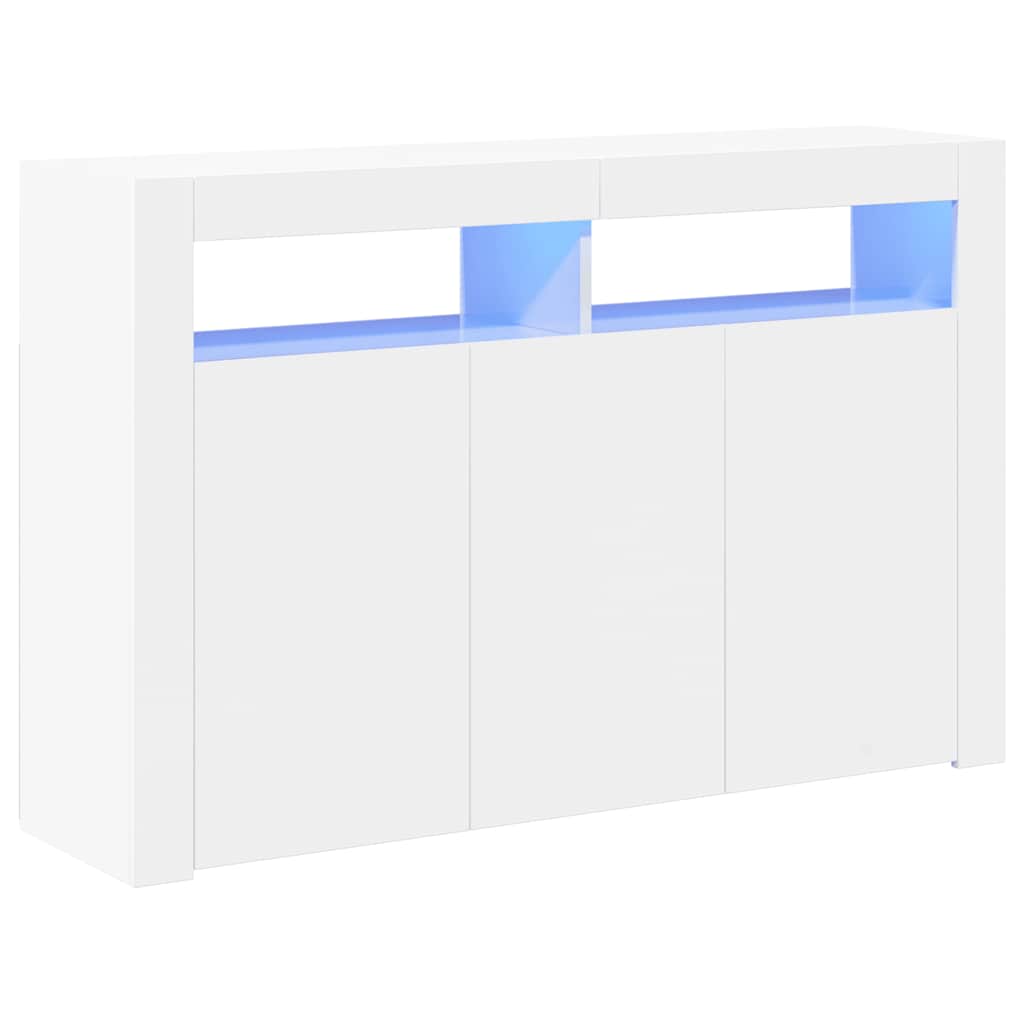 Sideboard with LED Lights High Gloss White 115.5x30x75 cm