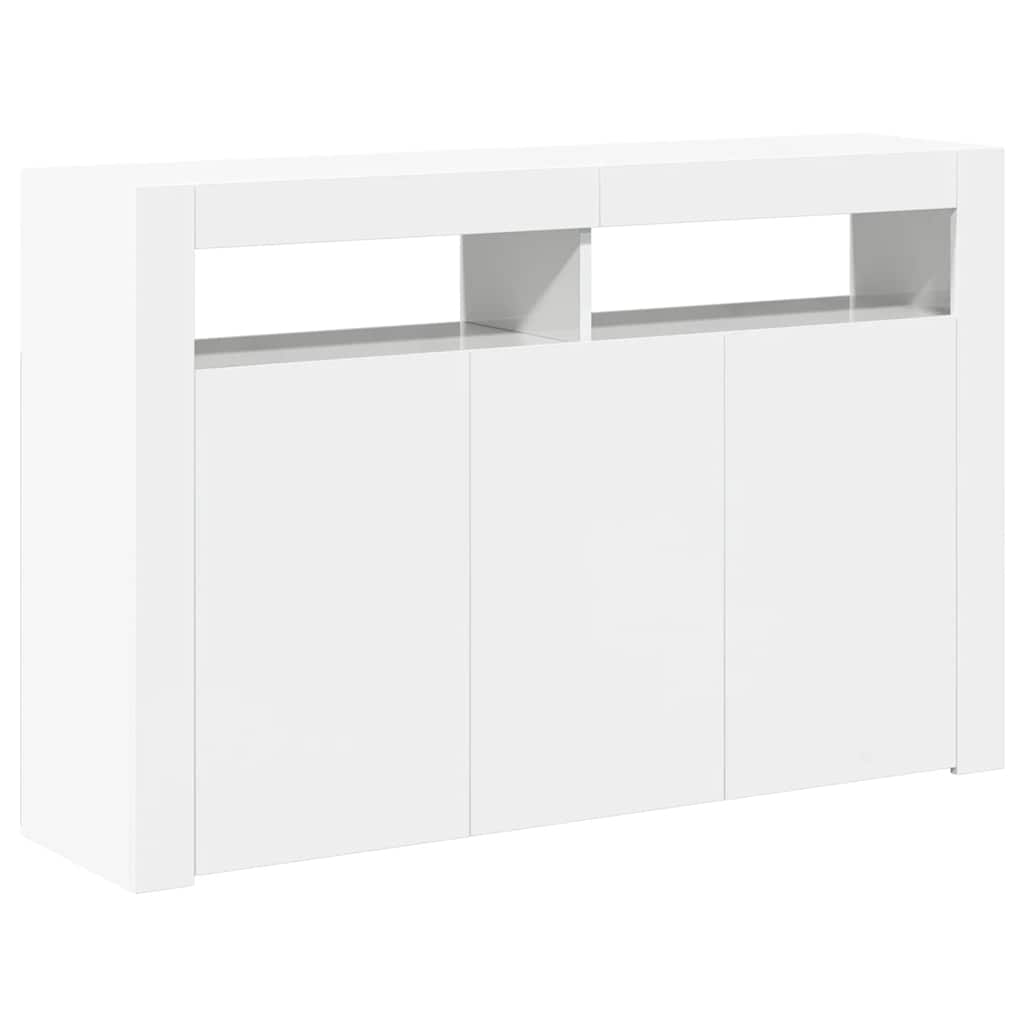 Sideboard with LED Lights High Gloss White 115.5x30x75 cm