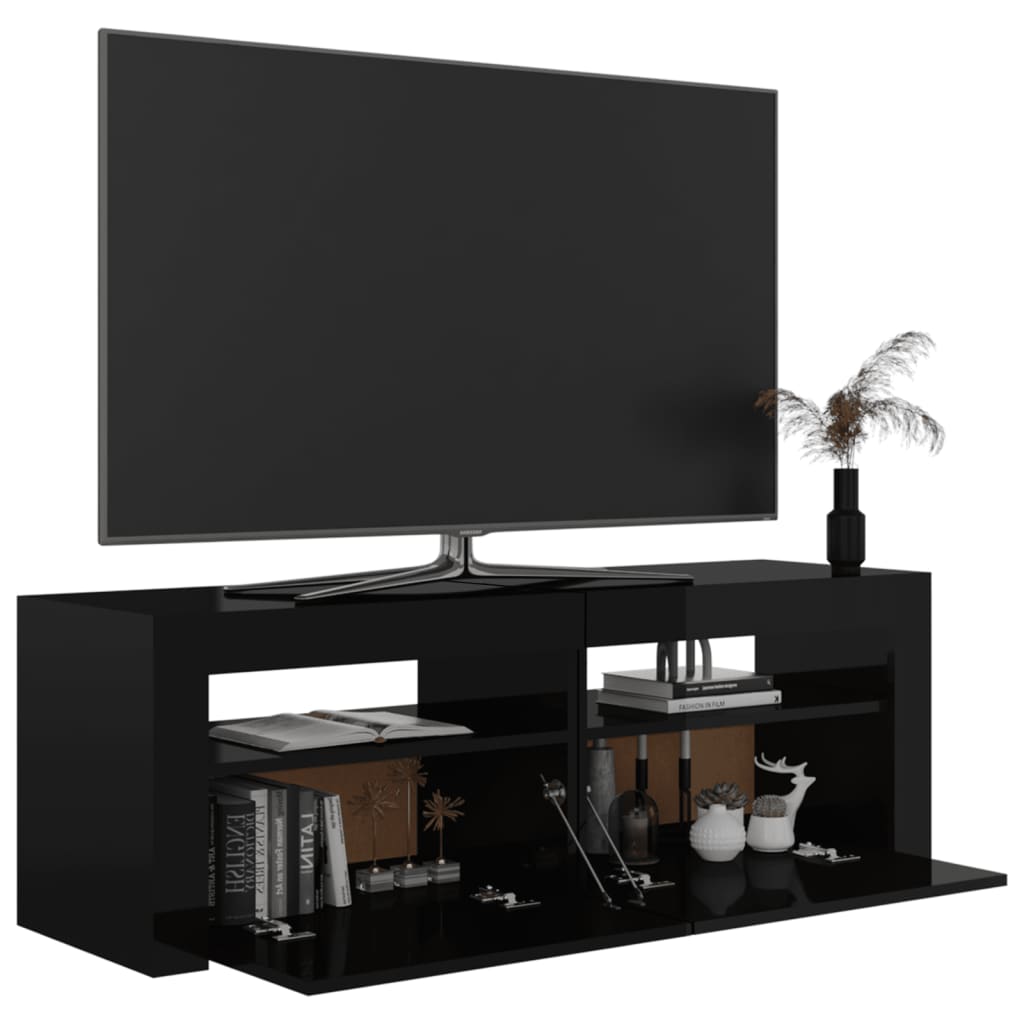 TV Cabinet with LED Lights High Gloss Black 120x35x40 cm