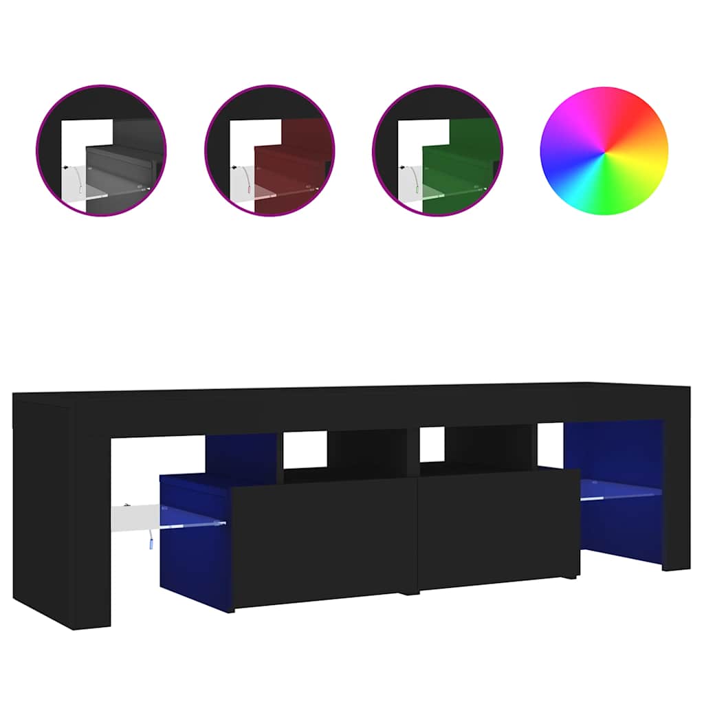 TV Cabinet with LED Lights Black 140x36.5x40 cm