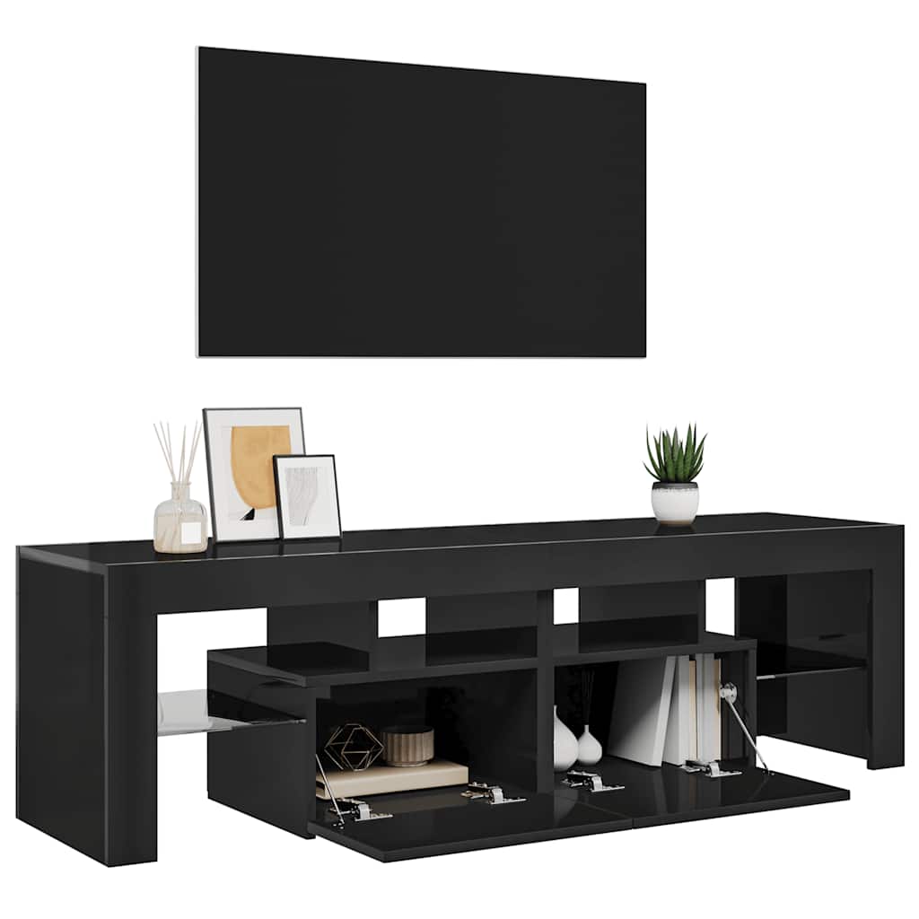TV Cabinet with LED Lights High Gloss Black 140x36.5x40 cm