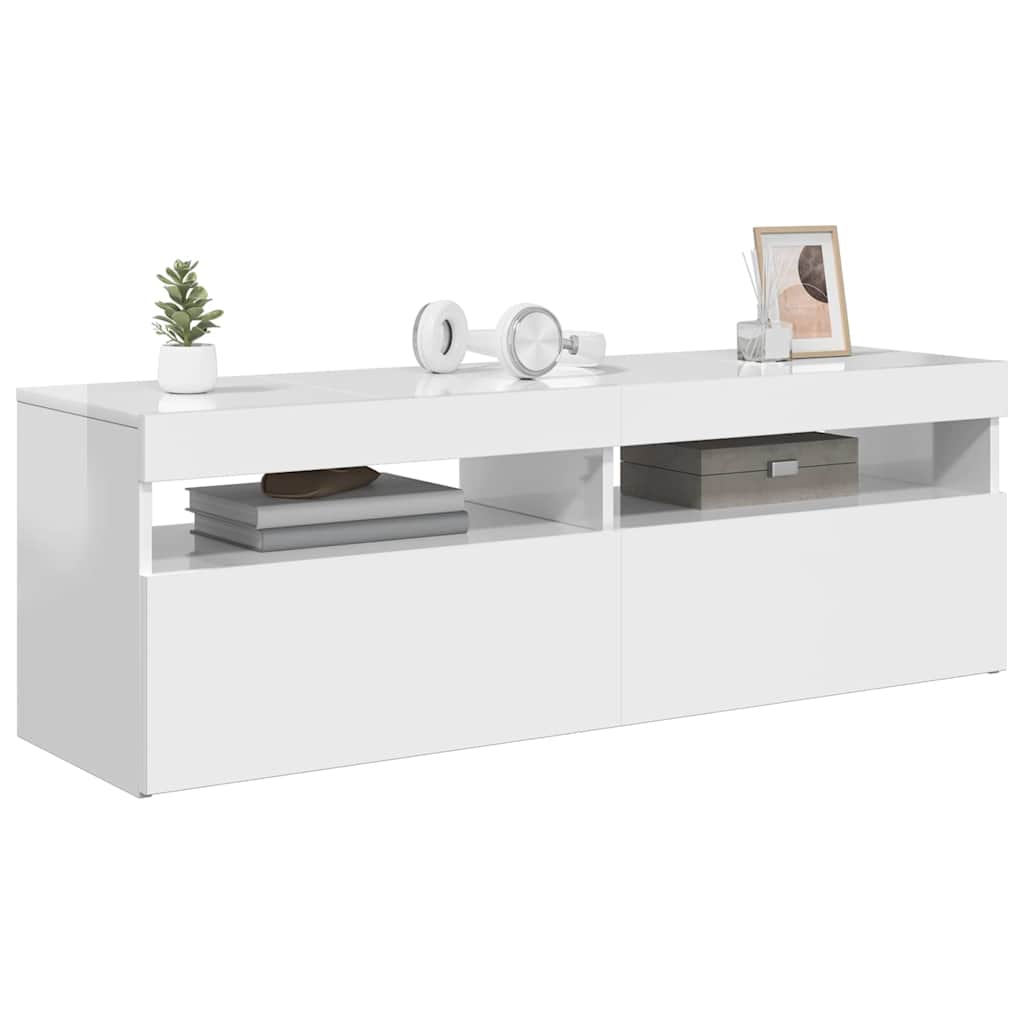 TV Cabinet with LED Lights High Gloss White 120x35x40 cm