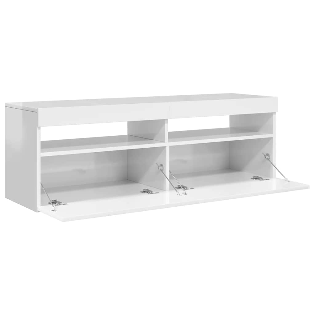 TV Cabinet with LED Lights High Gloss White 120x35x40 cm