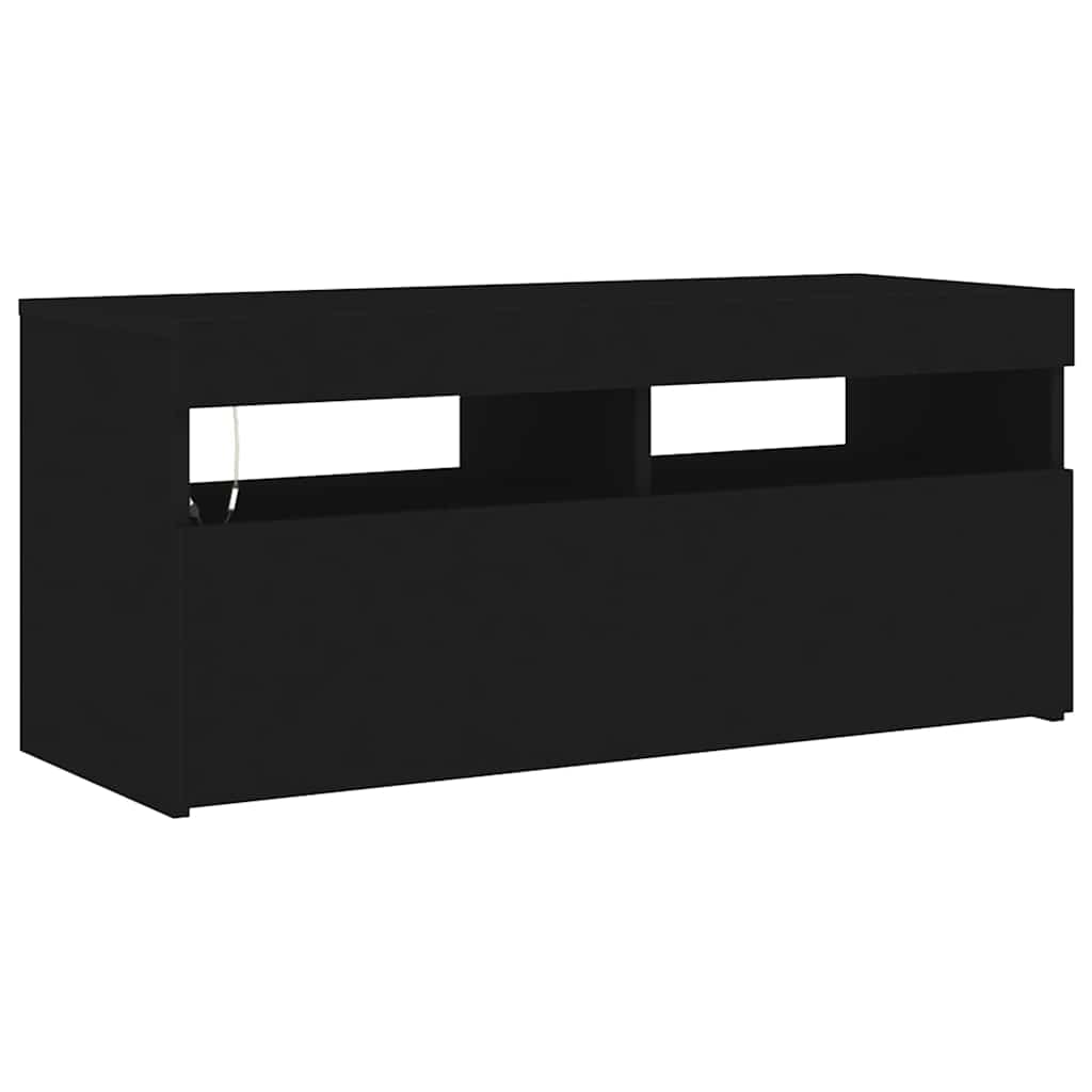 TV Cabinet with LED Lights Black 90x35x40 cm