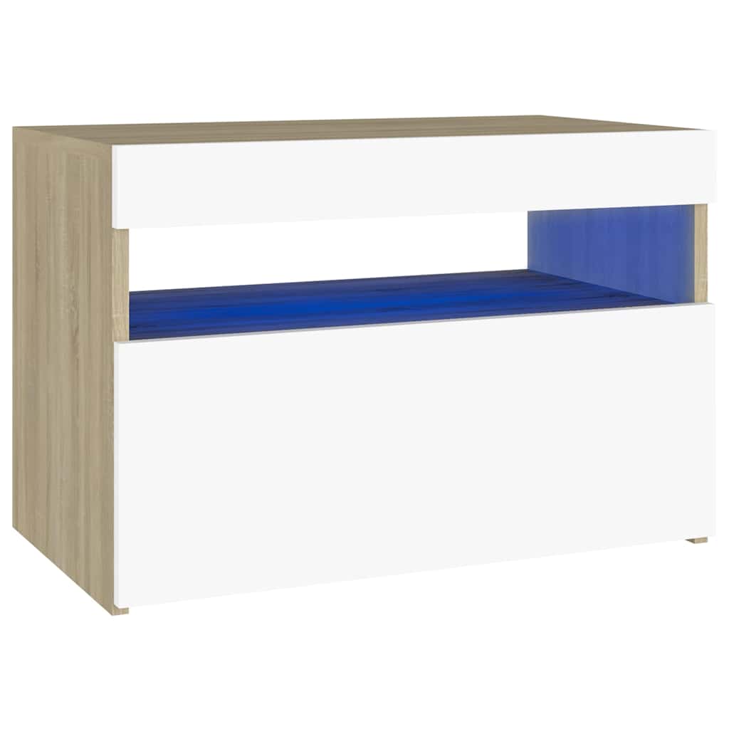 TV Cabinet with LED Lights White and Sonoma Oak 60x35x40 cm