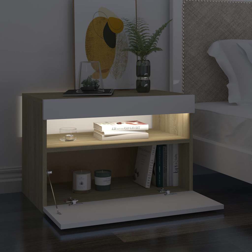 TV Cabinet with LED Lights White and Sonoma Oak 60x35x40 cm