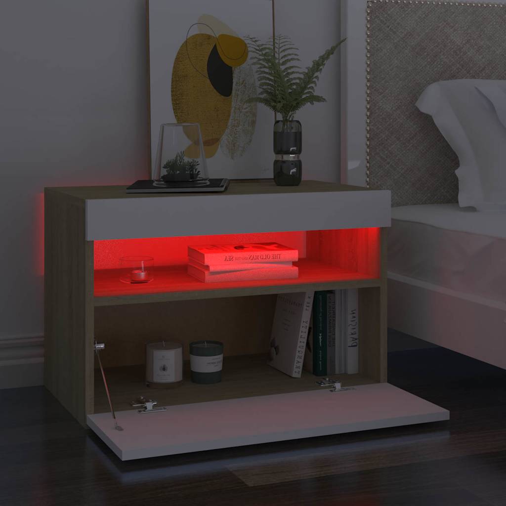 TV Cabinet with LED Lights White and Sonoma Oak 60x35x40 cm