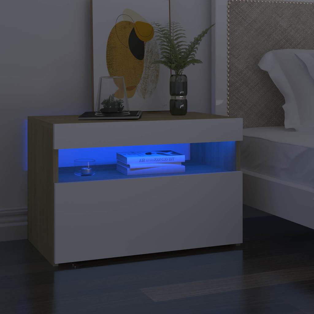 TV Cabinet with LED Lights White and Sonoma Oak 60x35x40 cm
