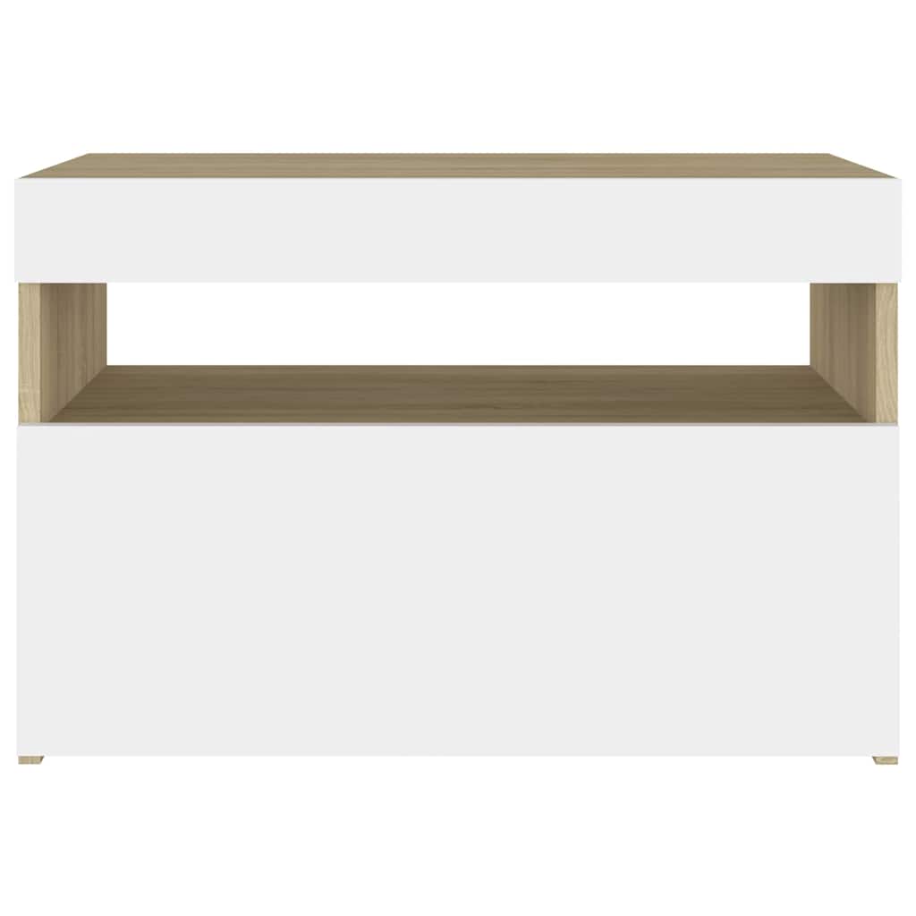 TV Cabinet with LED Lights White and Sonoma Oak 60x35x40 cm
