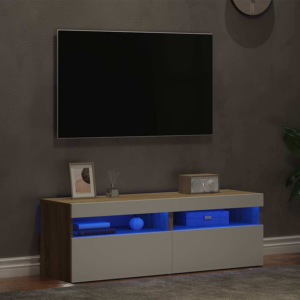 TV Cabinets with LED Lights 2 pcs White and Sonoma Oak 60x35x40 cm