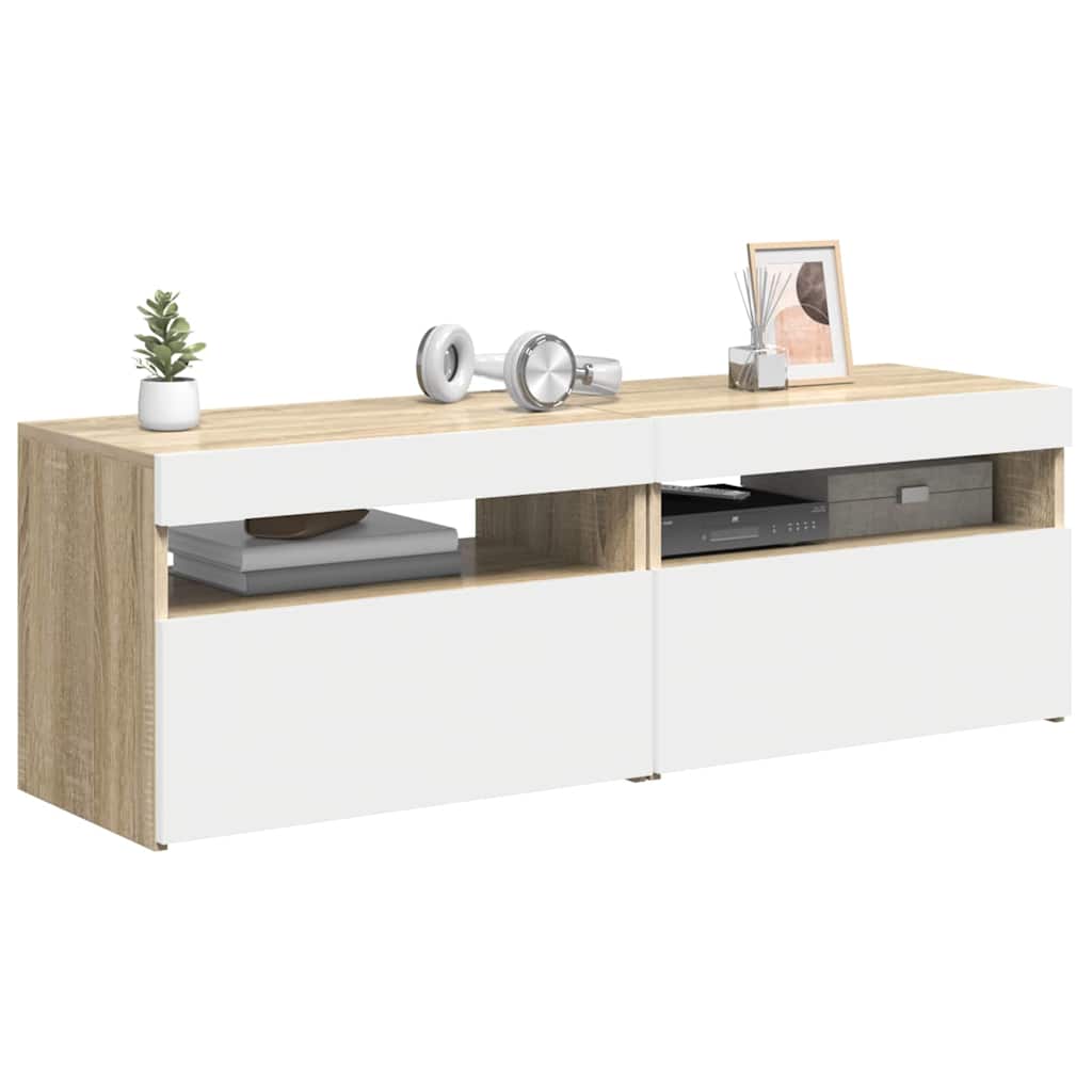 TV Cabinets with LED Lights 2 pcs White and Sonoma Oak 60x35x40 cm