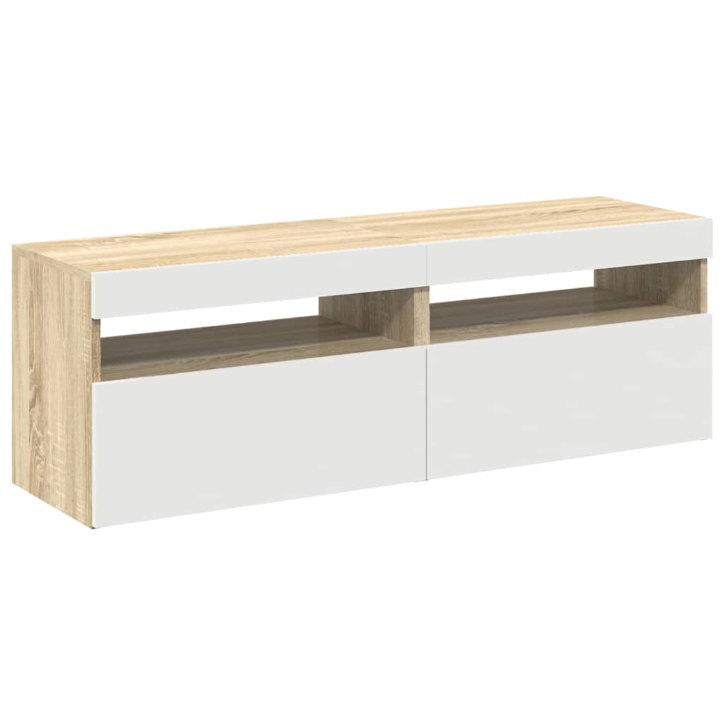TV Cabinets with LED Lights 2 pcs White and Sonoma Oak 60x35x40 cm