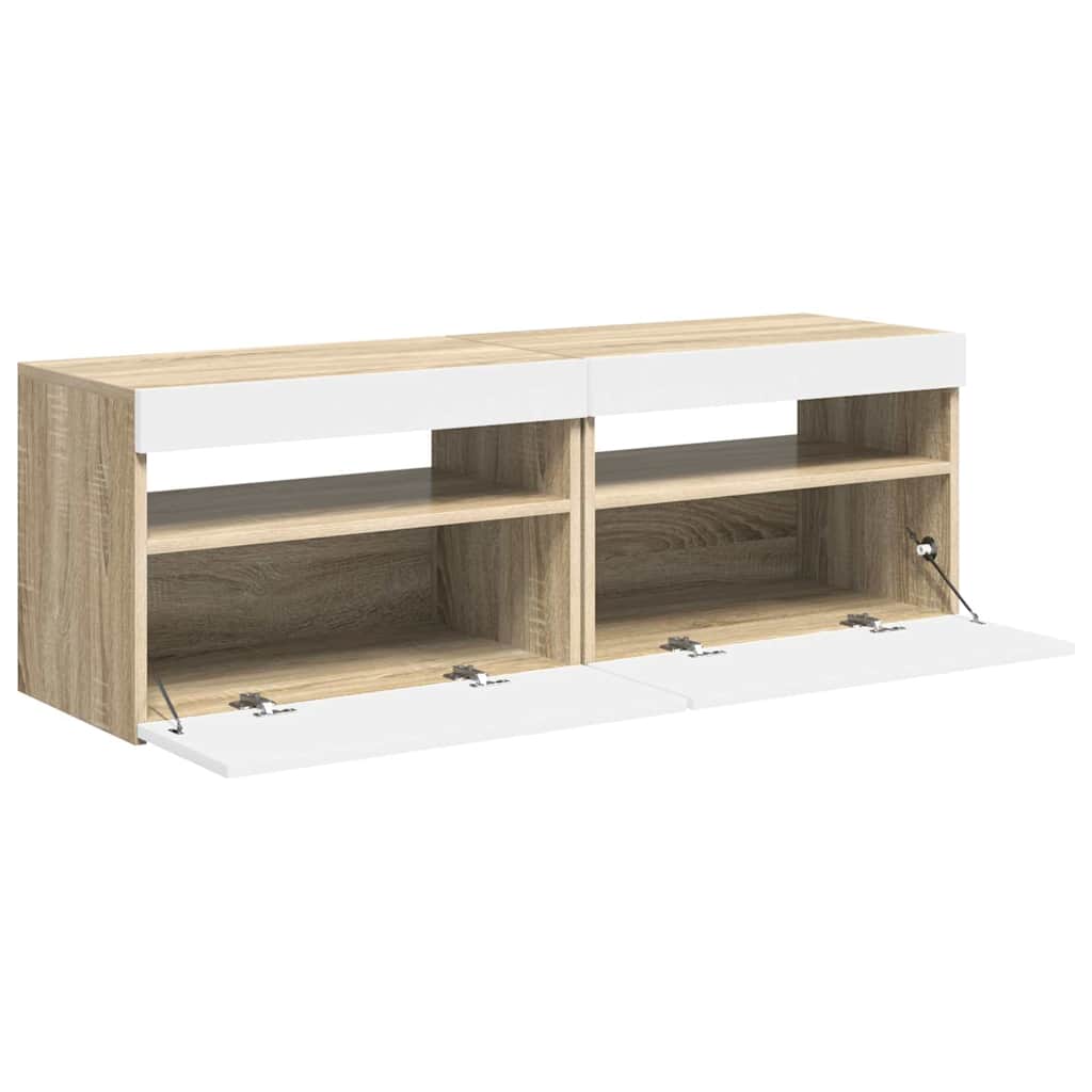 TV Cabinets with LED Lights 2 pcs White and Sonoma Oak 60x35x40 cm