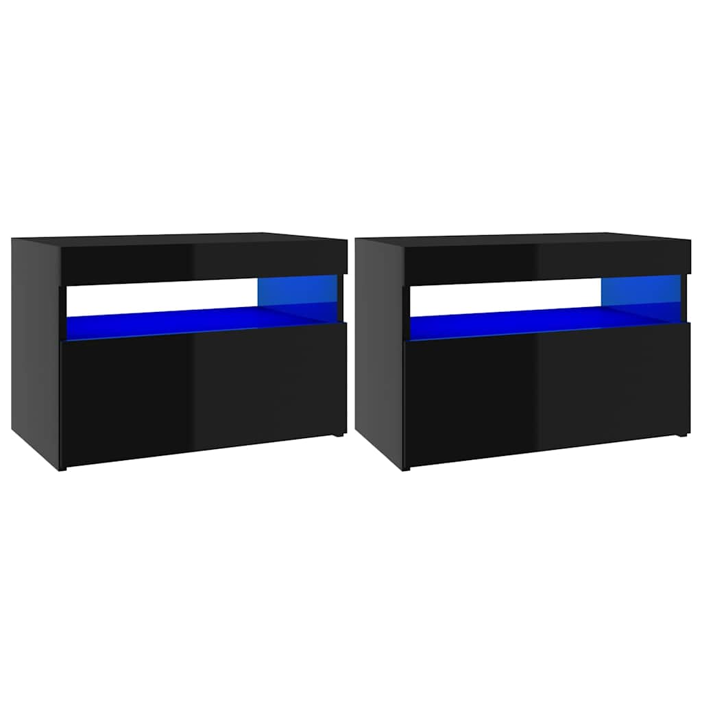 TV Cabinets with LED Lights 2 pcs High Gloss Black 60x35x40 cm